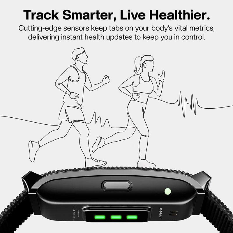 Smart Health and Fitness tracker on a white background, featuring text about health monitoring.